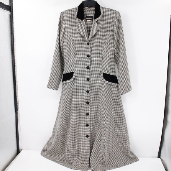 Vintage John Roberts dress womens 10 Houndstooth Velvet trim Button front maxi - Picture 1 of 14